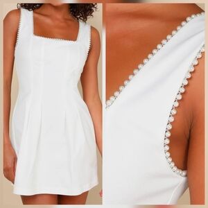 Lulu's White Pearl-Trim Mini Dress